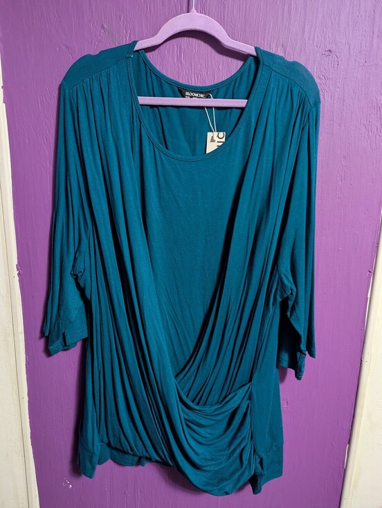 BloomChic Tops - 💜 NWT Bloom Chic Blue Wrapped Layered 3/4 Sleeve Blouse 4X 26